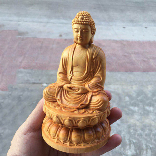 厂家精品崖柏坐莲花台释迦 居家礼品礼木质摆件礼盒套装