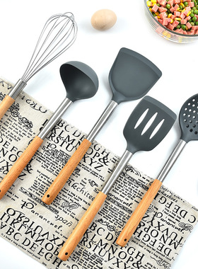 榉木管柄硅胶厨具套装 厨房工具5件套烹饪勺铲套装kitchen
