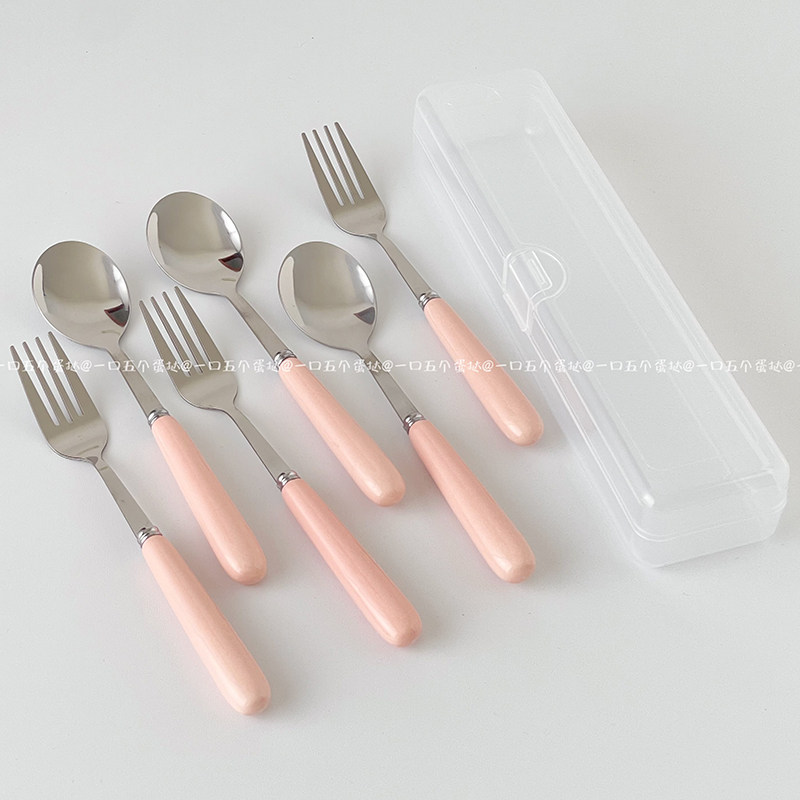 ins风奶油粉色不锈钢叉套装便携餐具学生宿舍一人用可爱甜品勺子,餐饮具,西餐餐叉,淘宝优惠券,粉丝福利购,淘宝优惠卷