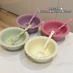 汤碗学生可爱早餐酸奶碗可爱 云朵碗 麻花勺 陶瓷沙拉碗家用装