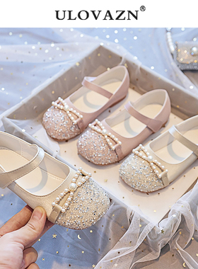 日本Ulovazn童装%女童公主鞋宝宝水晶鞋水钻单鞋洋气软底儿童皮鞋