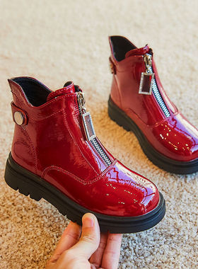 Netx BOSANE女童英伦风马丁靴2024秋冬新款短靴儿童加绒公主皮靴