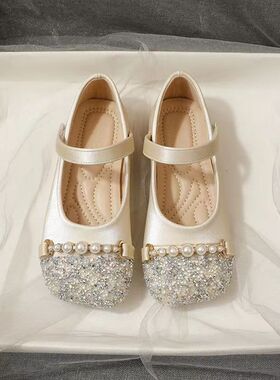 netx GJLG 女童珍珠小皮鞋时尚小香风公主鞋2024新款水钻软底单鞋