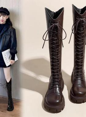 Lewis&clar s女童靴子春秋新款儿童长筒靴过膝长靴女孩加绒骑士靴