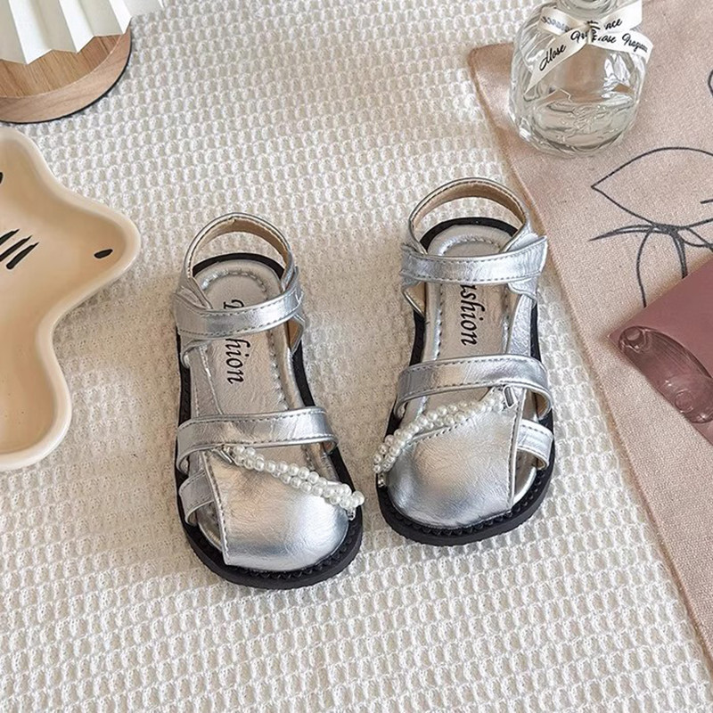 英国netx road女童公主凉鞋2025夏季新款软底百搭洋气珍珠罗马鞋