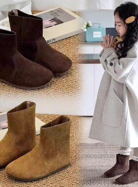 GSRG儿童靴子2025秋季新款女童马丁靴短靴真皮男童宝宝勃肯鞋单靴