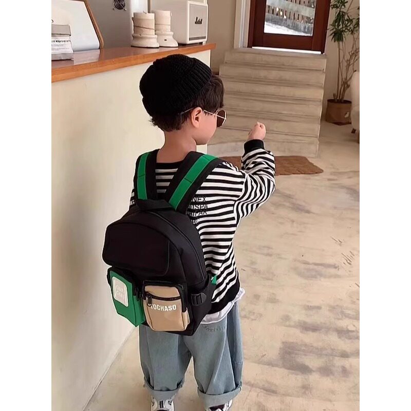 英国netx KISS幼儿园帆布撞色书包男孩旅行包小中大班儿童小背包