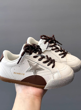 GSRG儿童板鞋2025春秋季新款女童真皮星星鞋男童休闲百搭防滑跑鞋