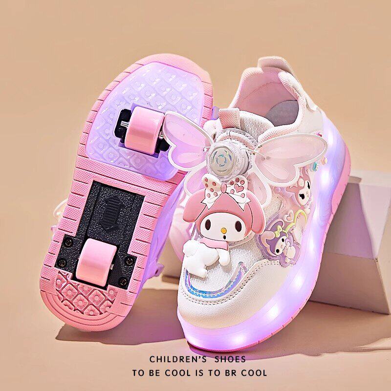 英国DGKP美乐蒂女童暴走鞋2026新款儿童闪灯滑轮可充电运动溜冰鞋