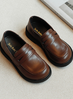 Lewis&clar s儿童英伦皮鞋2025春秋款韩版男童豆豆鞋女童黑色单鞋