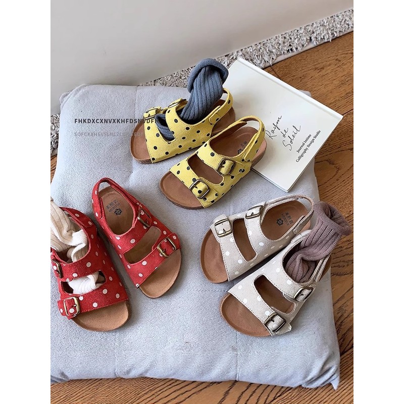 英国netx road女童勃肯凉鞋夏季款小女孩软底防滑波点透气沙滩鞋