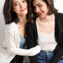 2020女装新款针织衫女开衫短款外搭春秋长袖V领修身针织毛衣外套