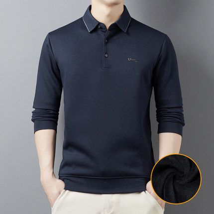 长袖t恤男士加绒加厚POLO衫中年宽松爸爸秋冬装上衣服打底小衫潮T