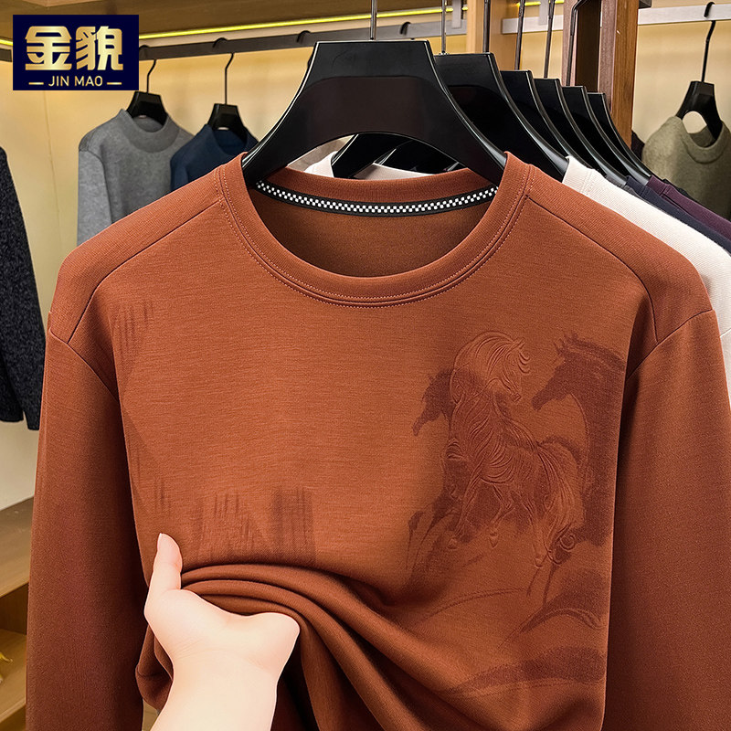 2026新款长袖t恤男士休闲马年图案宽松卫衣春秋装上衣服打底小衫T