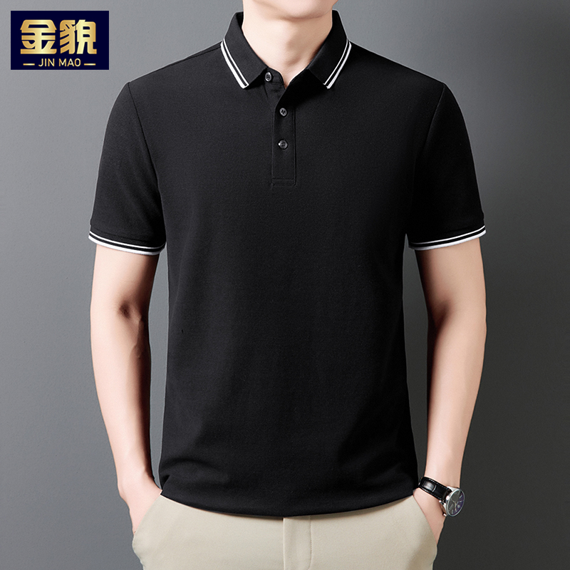 2025新款高档男士短袖t恤纯棉黑色POLO衫中年夏季爸爸装上衣汗衫T