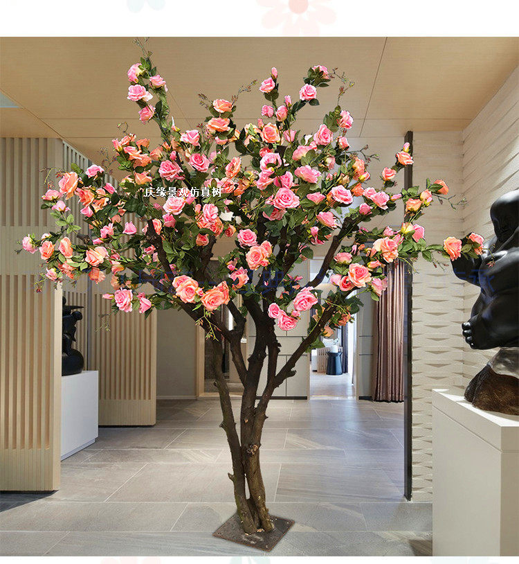 1 仿真玫瑰花树 摆设室内外客厅卧室花园装饰摆件假玫瑰花树