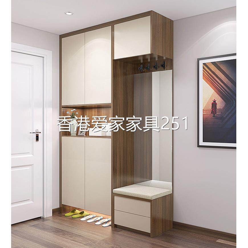 香港包邮包安装定制实木门口鞋柜现代简约家用玄关挂衣柜一体多功