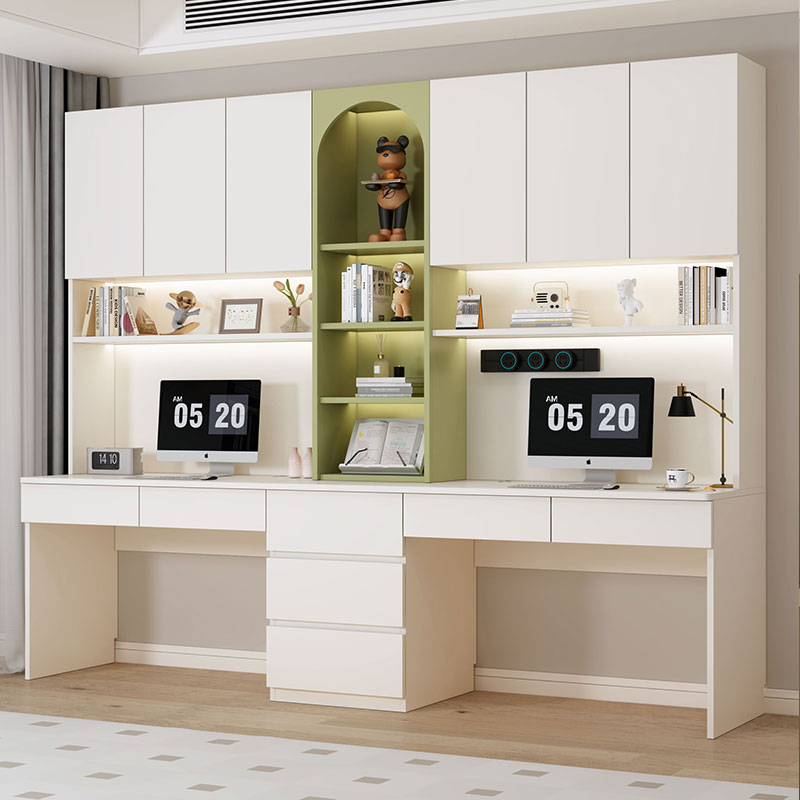 香港包邮直送电脑台式桌实木书桌书架一体桌简约卧室家用轻奢双人