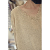 上衣半袖 蝙蝠五分袖 中袖 APCSHOP早秋2024年新款 V领宽松女士羊绒衫