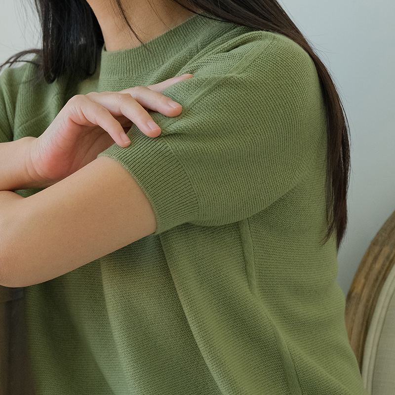 APCSHOP短袖纯色圆领短袖羊绒衫