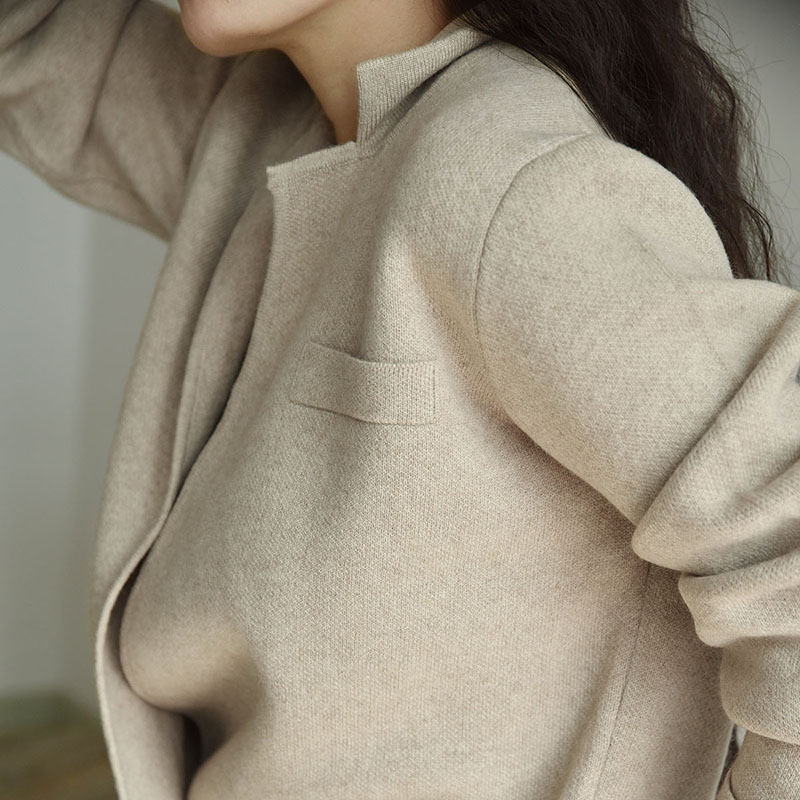 APCSHOP 定制2024年新款保暖针织短款羊绒毛呢外套女秋冬夹克开衫