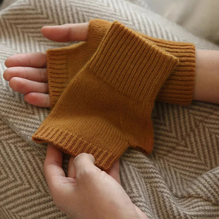 APCSHOP 春秋骑行保暖无指半截露指半指针织羊绒手套女冬天男通用