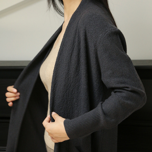 女休闲无扣慵懒风外套 纯山羊绒开衫 APCSHOP 2024春秋保暖针织长款