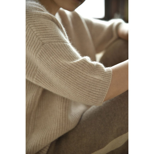 毛衣圆领五分袖宽松羊绒衫定制