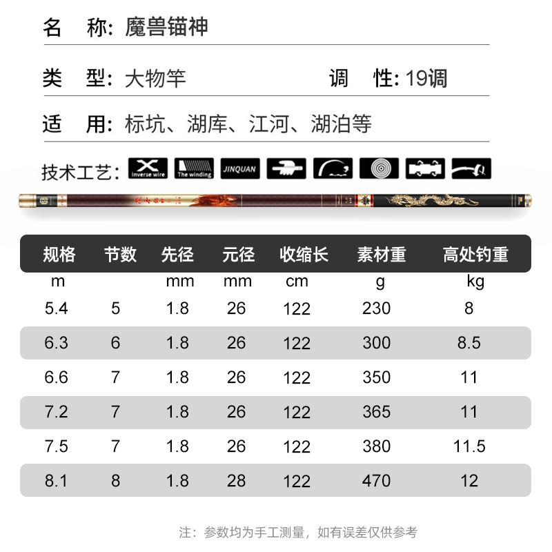 魔兽三代大物杆标塘拖钓杆黑坑大物跑铅杆大物巨物魔兽锚神三代