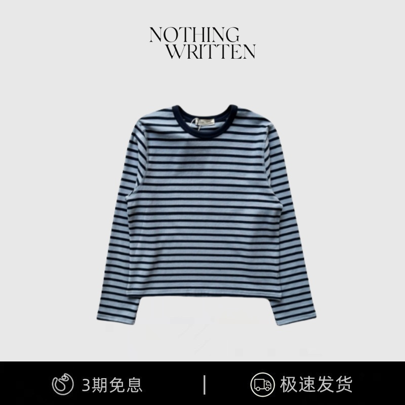 【现货】韩国小众nothing written 经典休闲宽松条纹撞色长袖T恤
