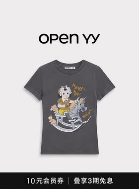 【现货】韩国小众潮牌OPEN YY 短袖马年限定图案木马baby印花T恤
