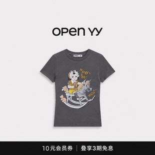 【现货】韩国小众潮牌OPEN YY 短袖马年限定图案木马baby印花T恤
