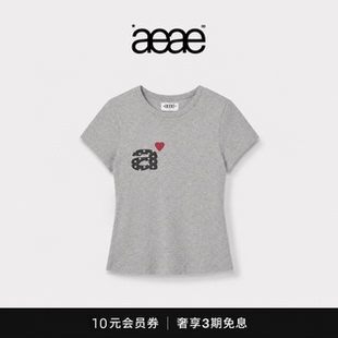 【现货】韩国潮牌aeae爱心a字母t恤女夏季修身短款学院风波点短袖