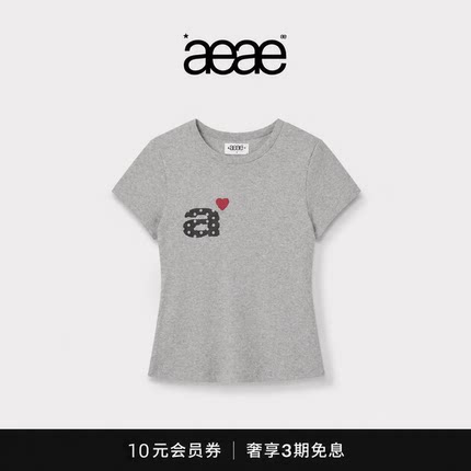 【现货】韩国潮牌aeae爱心a字母t恤女夏季修身短款学院风波点短袖