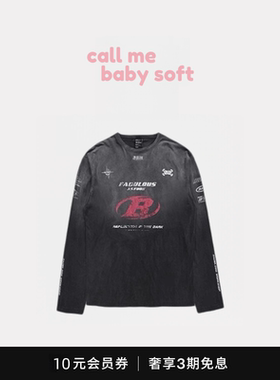 ●callmebabysoft韩国小众潮牌badblood长袖T恤复古水洗做旧球衣