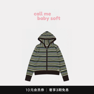●callmebabysoft韩国小众coyseio针织开衫修身条纹连帽拉链外套