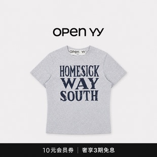 【现货】白鹿同款韩国OPEN YY复古字母印花圆领短袖T恤女休闲百搭