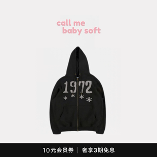 ●callmebabysoft 韩国小众TCM数字1972贴布宽松连帽卫衣外套女