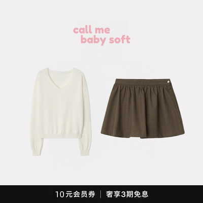 ●callmebabysoft韩系女东大门软糯毛衣宽松V领针织衫+半裙两件套
