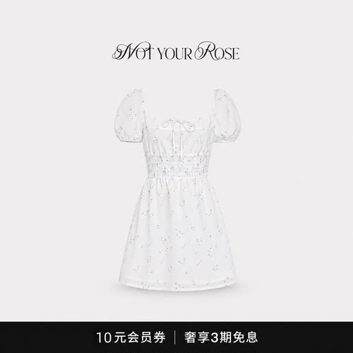 【现货】金琉然韩国notyourrose碎花蕾丝泡泡袖洋装一字肩长裙女