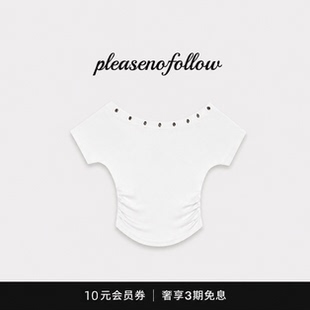 【现货】韩国pleasenofollow短袖aespawinter同款斜领露肩T恤上衣
