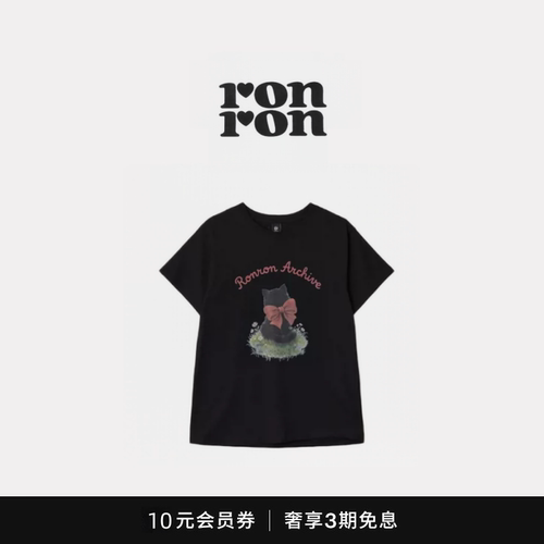 【现货】 RonRon 26SS少女休闲蝴蝶结猫咪印花短袖T恤
