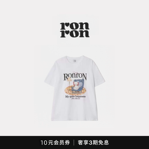 【现货】韩国小众ron猫咪蝴蝶结字母印花休闲百搭减龄短袖T恤上衣