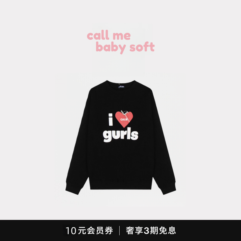 ●callmebabysoft韩国潮牌Asif 字母爱心蝴蝶结长袖圆领卫衣女