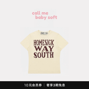 ●callmebabysoft白鹿同款韩国OPENYY复古字母印花圆领短袖T恤女
