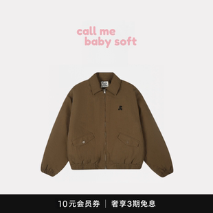 ●callmebabysoft韩国刺绣RR翻领夹棉夹克宽松棉服外套女棒球服