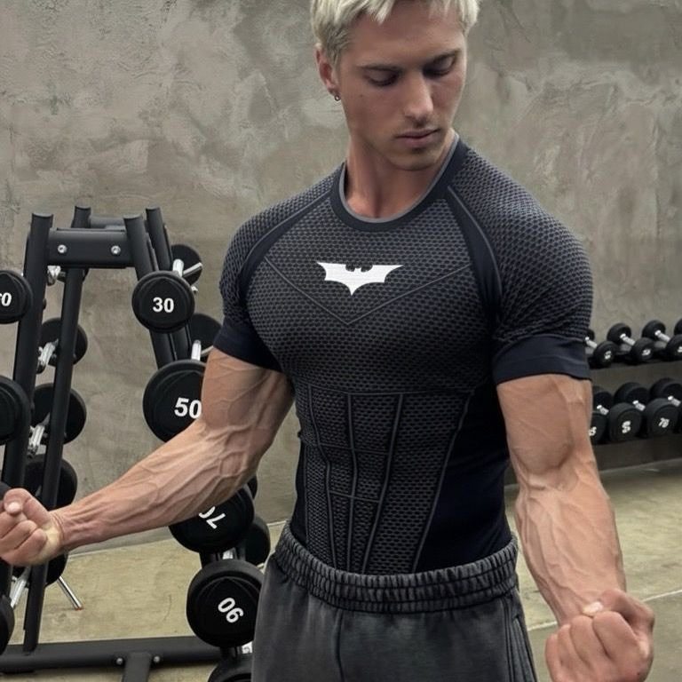 YOUNGLA联名超人肌肉健身衣服男运动速干印花短袖夏季透气紧身T恤