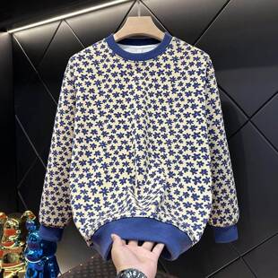 Mostarsea~设计感秋冬新款加绒卫衣花卉图案时尚百搭休闲圆领上衣