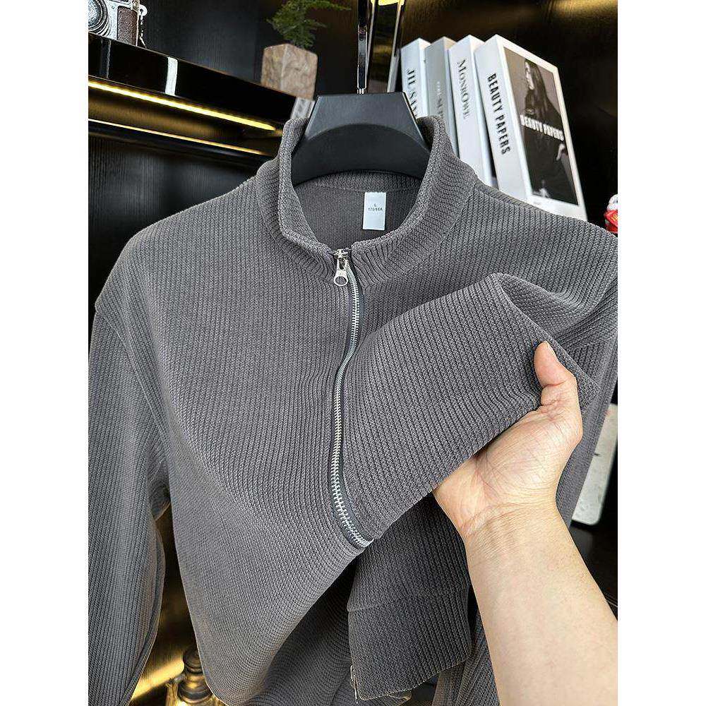 Mostarsea~双拉炼立领开衫卫衣男士外套半高领纯色男装新款百搭潮