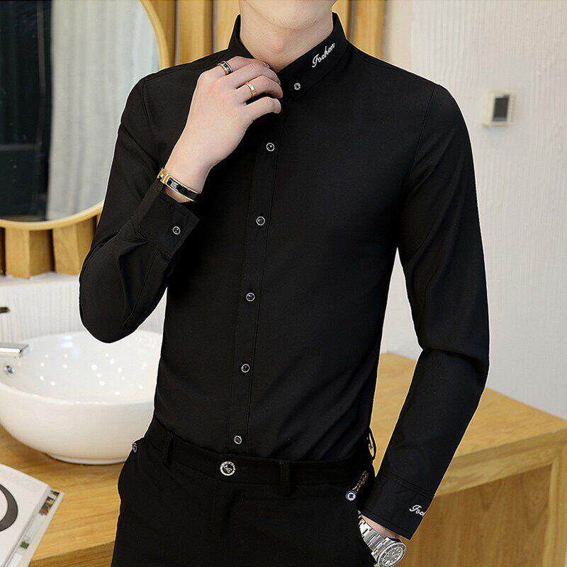潮牌1212衬衫男士长袖免烫紧身休闲春秋衬衣潮流帅气男装黑色薄款